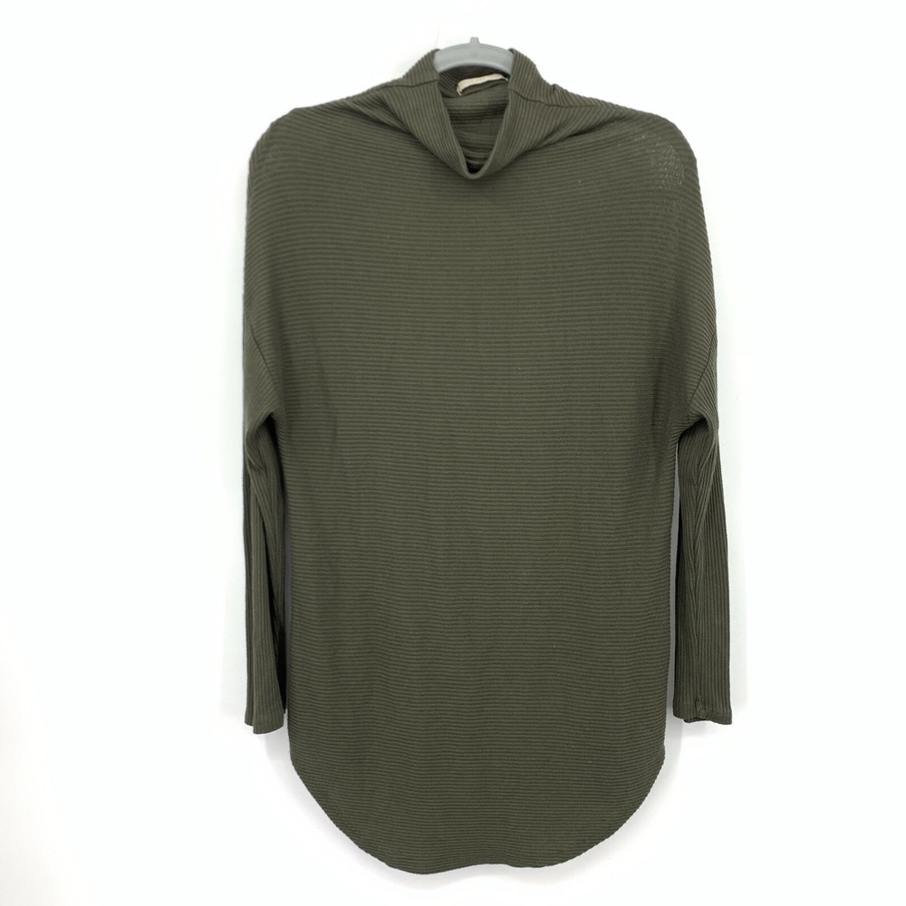 Active USA Women Size Medium Shirt Mock Neck Long Sleeve Top Green‎ Ribbed